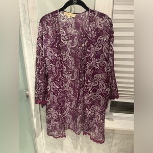 Paloma Blue purple silk kimono with lace trim